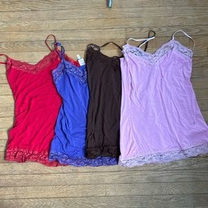 Rue21 Lace Camisole Cami Set of 4 Wardrobe Basic Layer Red Brown Pink Purple M